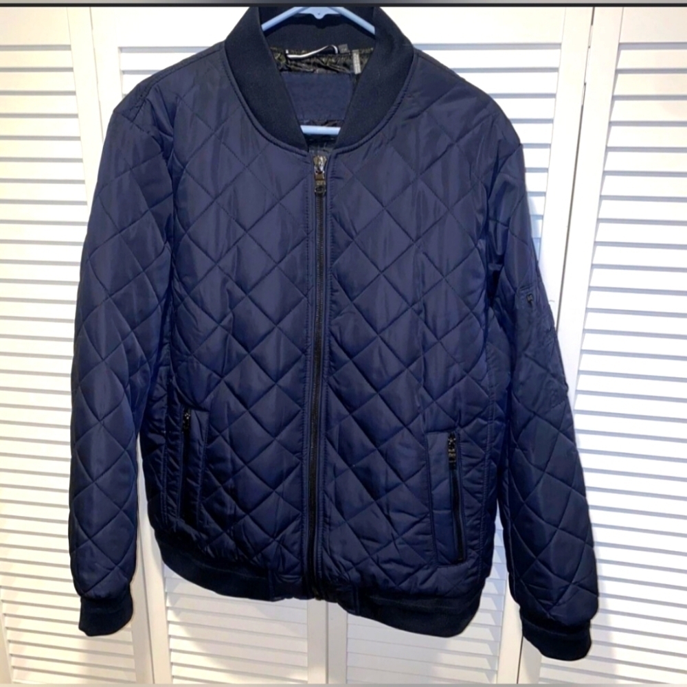 Ring Of Fire | Men's Quilted Bomber Jacket | Color: Navy Blue | Size: XL